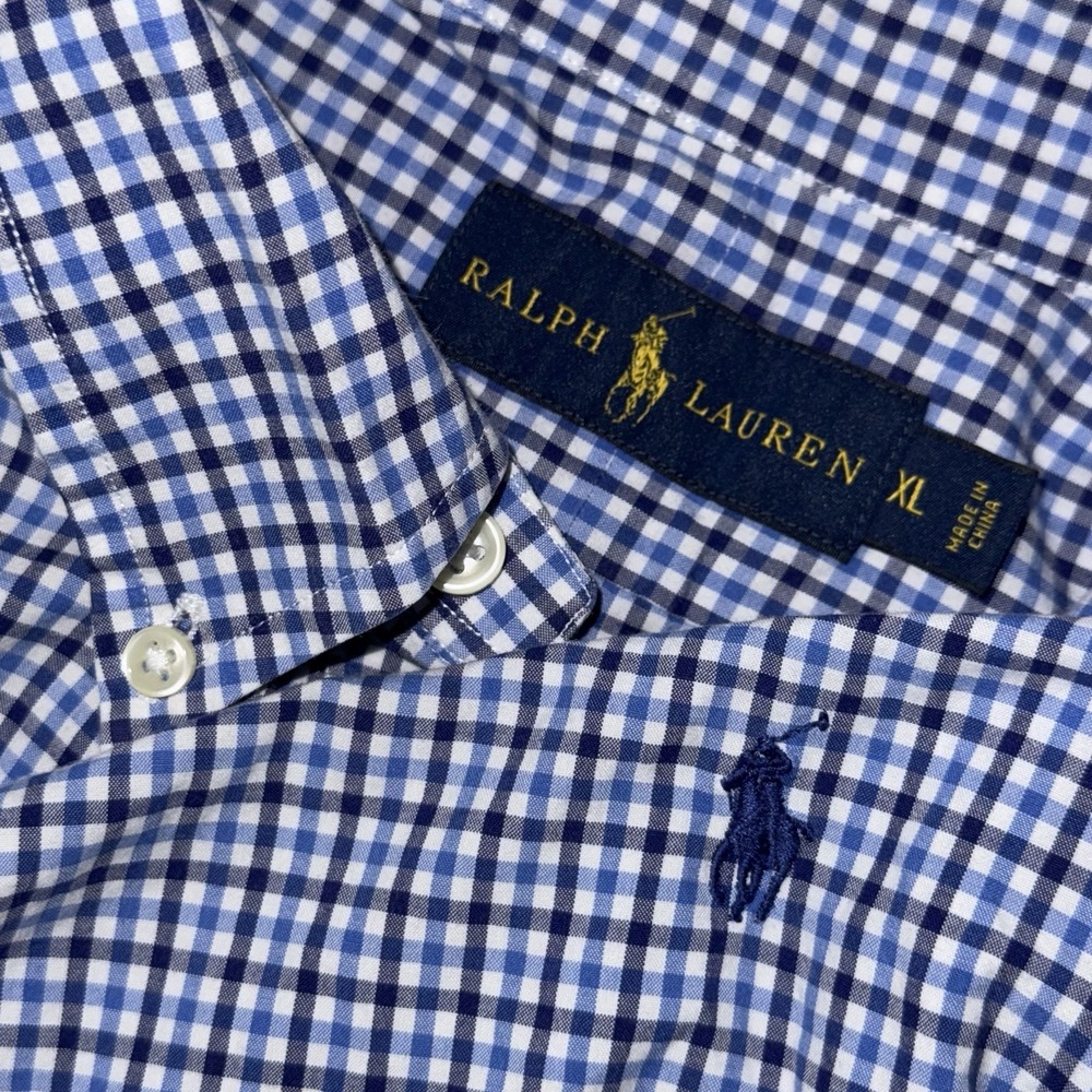 Polo Ralph Lauren Long Sleeve Button Down Oxford Shirt Men's XL Blue White Check
